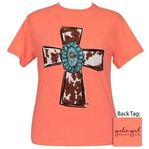 Girlie Girl Originals Cow Cross Shirt‎ Coral Medium